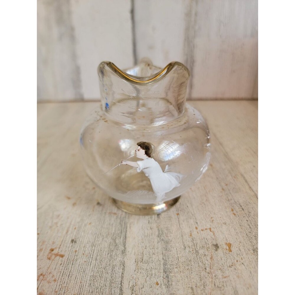Mary Gregory painted girl miniature vintage‎ pitcher glass flower tree